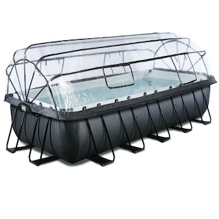 EXIT Piscine en cuir noir 540x250x122cm avec couvercle et pompe &agrave; filtre &agrave; sable - noir