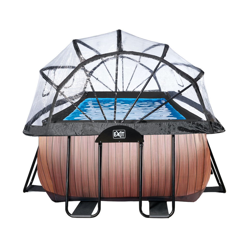 EXIT Piscine bois 400x200x100cm avec toit et filtre à sable et pompe à chaleur - marron