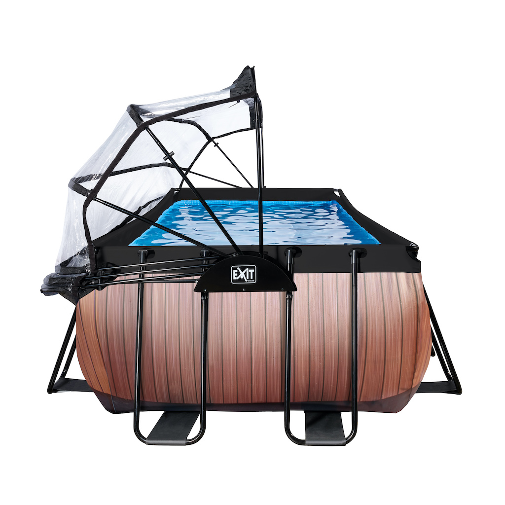 EXIT Piscine bois 540x250x100cm avec toit et filtre à sable et pompe à chaleur - marron