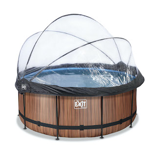 EXIT Wood zwembad ø360x122cm met overkapping en zandfilter- en warmtepomp - bruin