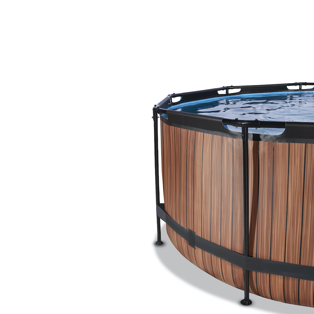 EXIT Piscine bois diamètre 360x122cm avec toit et filtre à sable et pompe à chaleur - marron