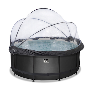 EXIT Piscine en cuir noir ø360x122cm avec couvercle et filtre &agrave; sable et pompe &agrave; chaleur - noir