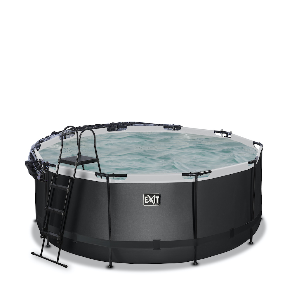 EXIT Piscine cuir noir diamètre 360x122cm avec couverture et filtre à sable et pompe à chaleur - noir