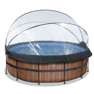EXIT Piscine bois ø427x122cm avec couvercle et filtre &agrave; sable et pompe &agrave; chaleur - marron