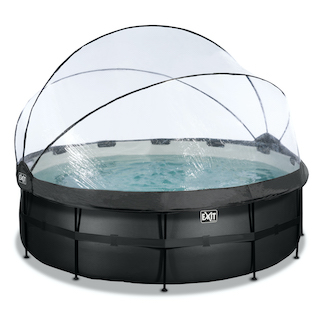 EXIT Piscine en cuir noir ø427x122cm avec couvercle et filtre &agrave; sable et pompe &agrave; chaleur - noir