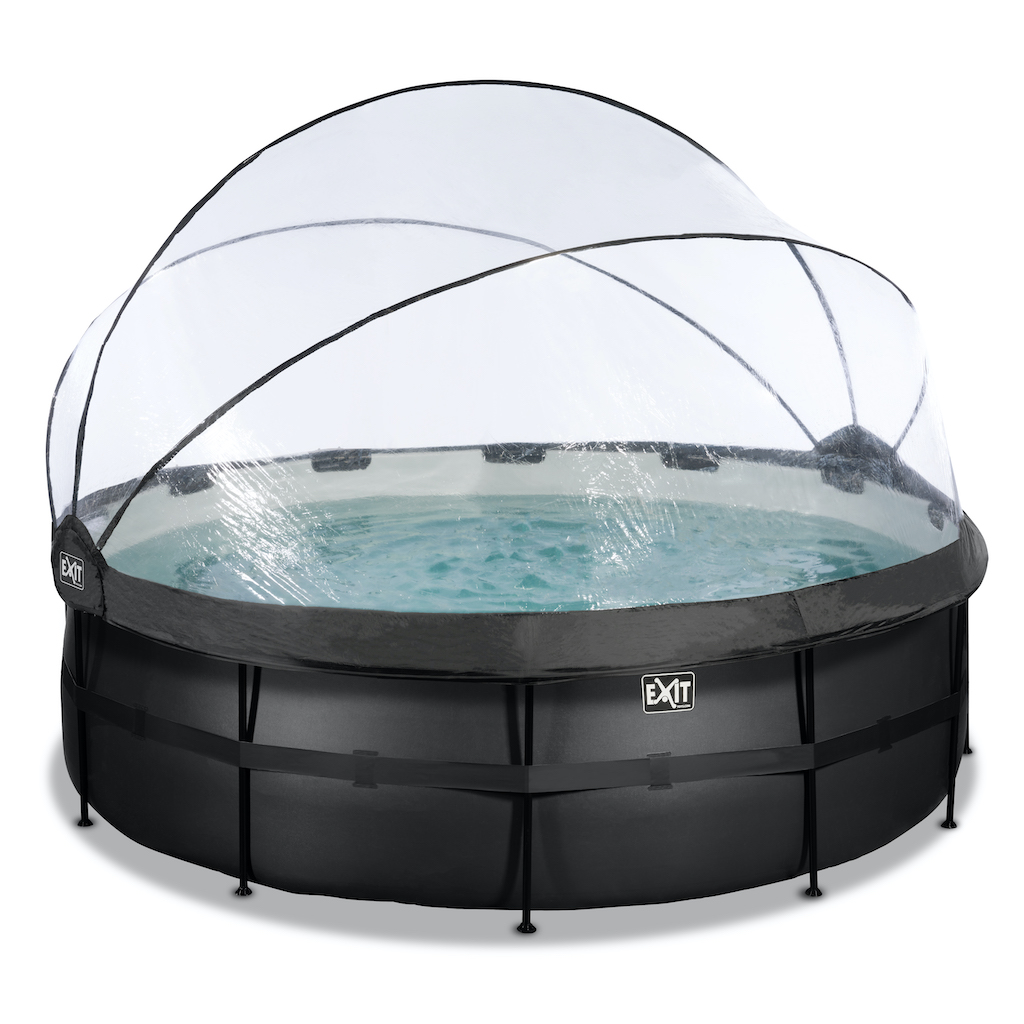 EXIT Piscine cuir noir Ø 427x122cm avec toit et filtre à sable et pompe à chaleur - noir
