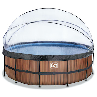 EXIT Piscine bois ø450x122cm avec couvercle et filtre &agrave; sable et pompe &agrave; chaleur - marron