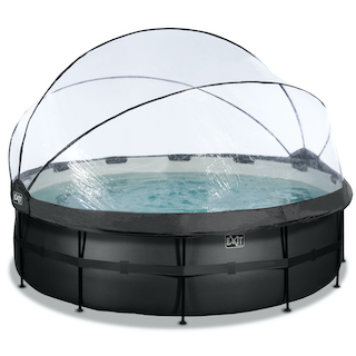 EXIT Piscine en cuir noir ø450x122cm avec couvercle et filtre &agrave; sable et pompe &agrave; chaleur - noir