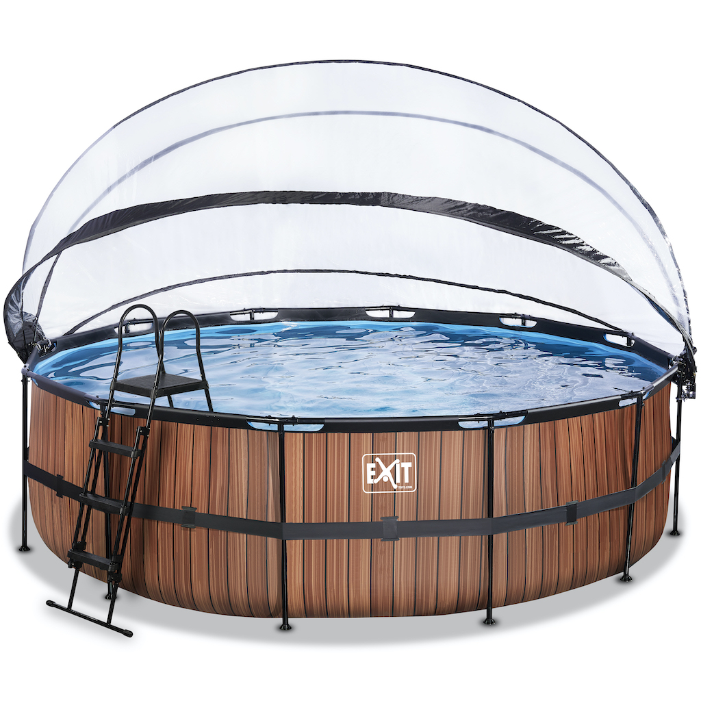 EXIT Wood zwembad ø488x122cm met overkapping en zandfilter- en warmtepomp - bruin