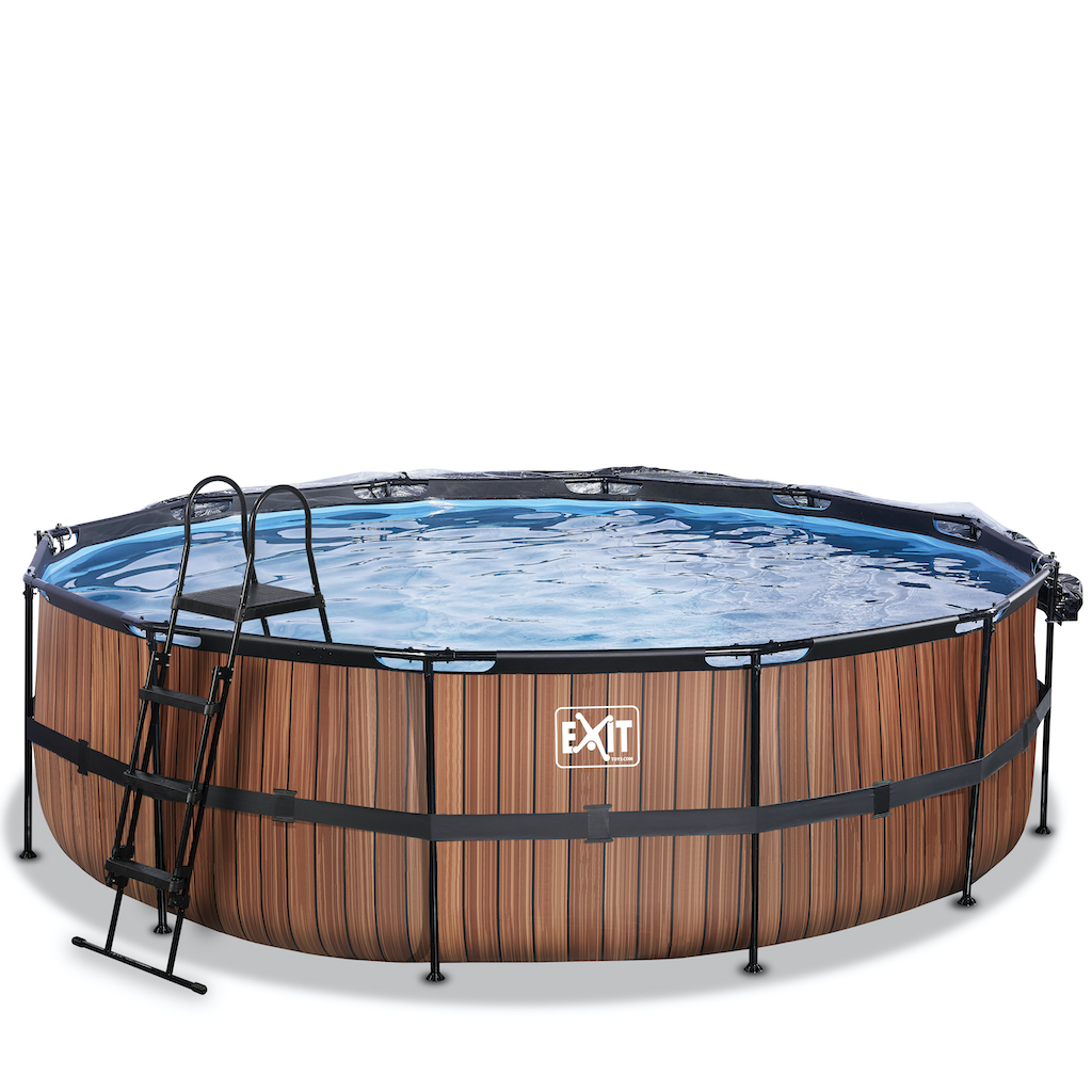 EXIT Wood zwembad Â—2cm met overkapping en zandfilter- en warmtepomp - bruin