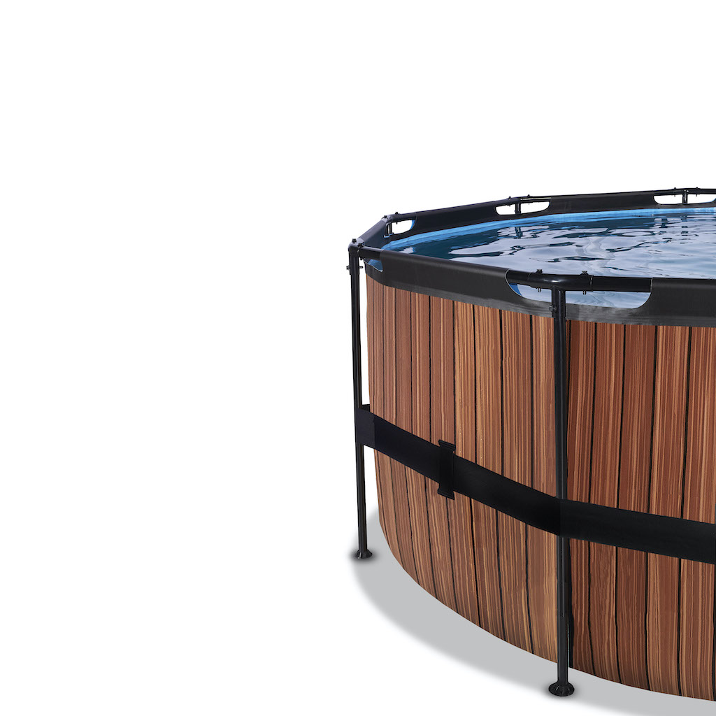 EXIT Piscine bois diamètre 488x122cm avec toit et filtre à sable et pompe à chaleur - marron