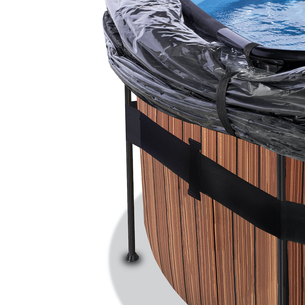 EXIT Piscine bois diamètre 488x122cm avec toit et filtre à sable et pompe à chaleur - marron