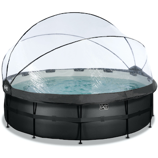 EXIT Piscine en cuir noir ø488x122cm avec couvercle et filtre &agrave; sable et pompe &agrave; chaleur - noir