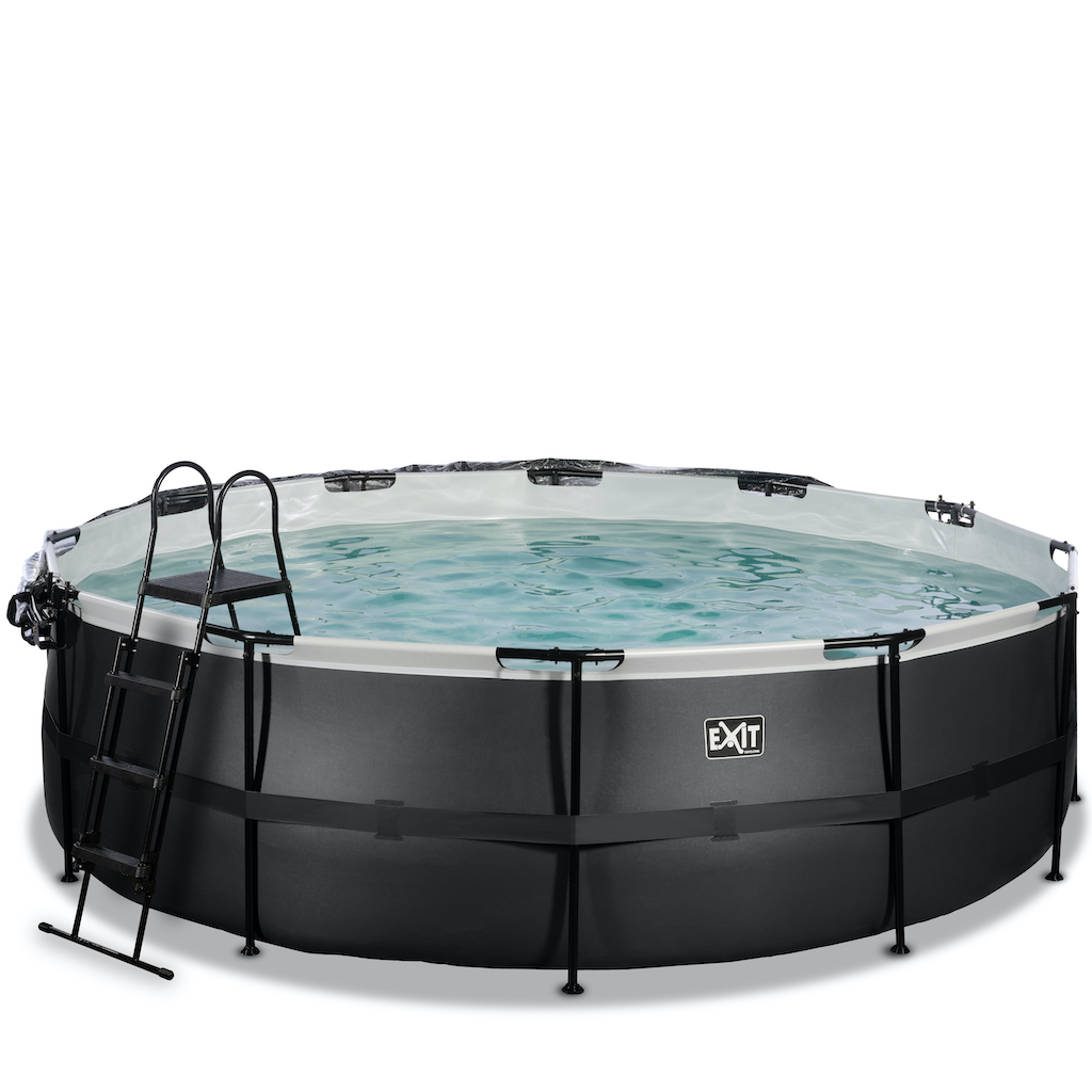 EXIT Piscine en cuir noir diamètre 488x122cm avec toit et filtre à sable et pompe à chaleur - noir