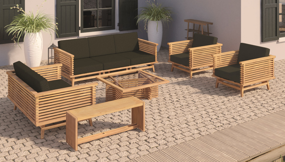 <BIG><B> Ensemble de salon en teck fauteuil Riverside (81 x 80 x 82 cm)</B></BIG>