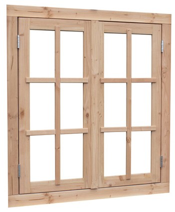 <BIG> <B> Fen&ecirc;tre &agrave; guillotine double Douglas Prestige, double vitrage, 112 x 120,5 cm, non trait&eacute;e. </B> </BIG>