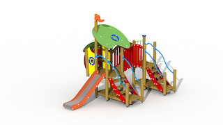 Le loup et les sept ch&egrave;vres (toboggan en acier inoxydable et pont courbe)