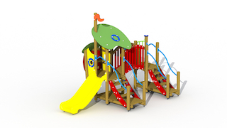 Le loup et les sept enfants (toboggan en plastique et pont courbe)
