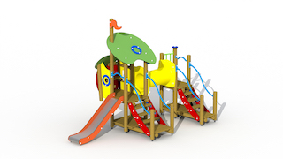 Le loup et les sept enfants (toboggan et tunnel en acier inoxydable)