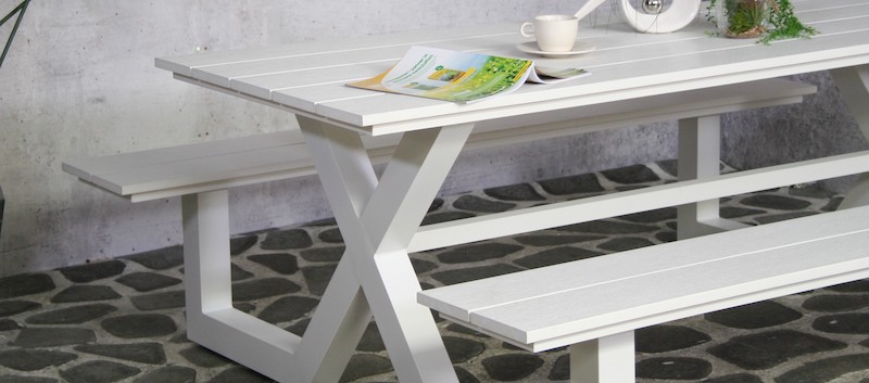 Table de pique-nique blanche Cujam 210 cm (aluminium)