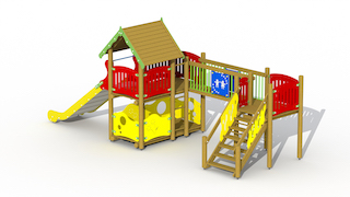 Forteresse (toboggan en acier inoxydable et passerelle fixe)