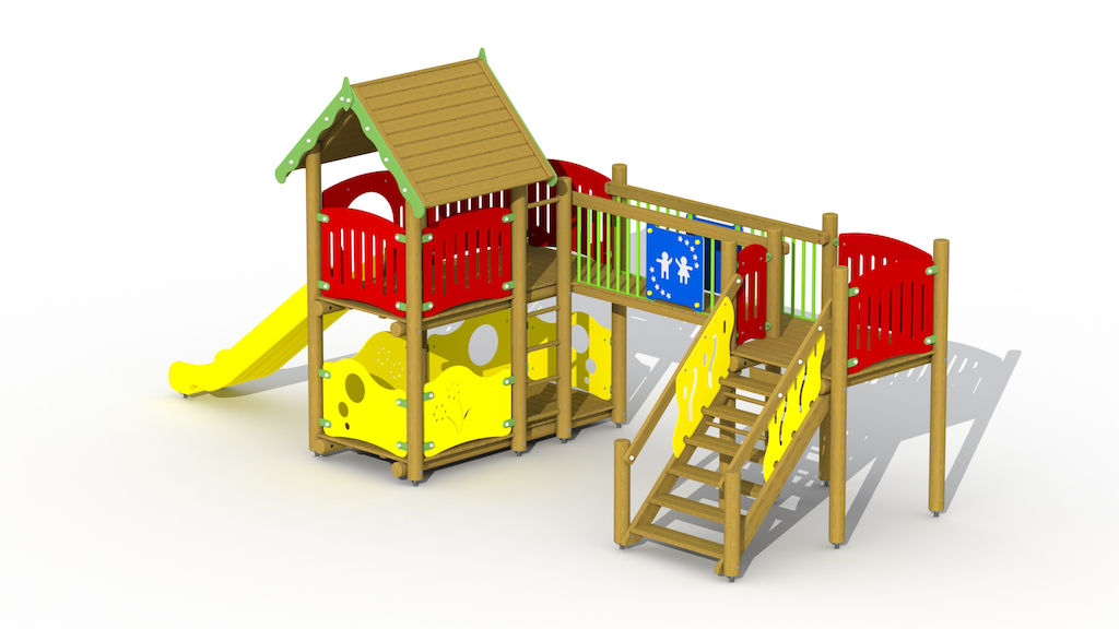 Forteresse (toboggan plastique et passerelle fixe)