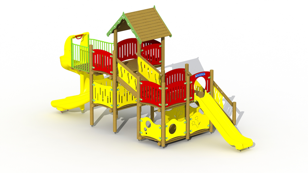 Château corsaire (toboggan en spirale + toboggan bas en plastique)