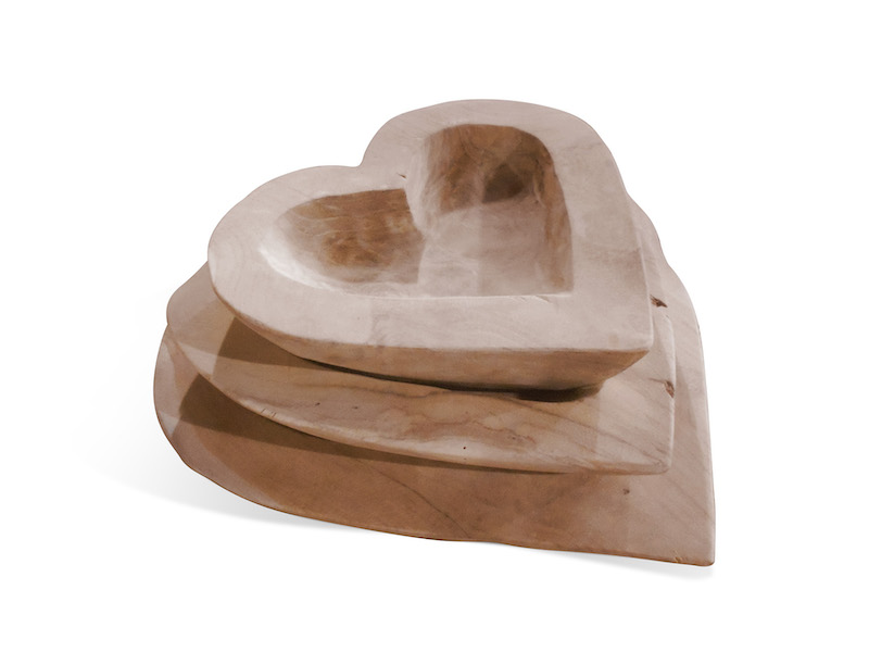Set de bols en teck en forme de coeur