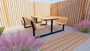 Stalen picknicktafel met douglas tafelblad 160cm. Model F.