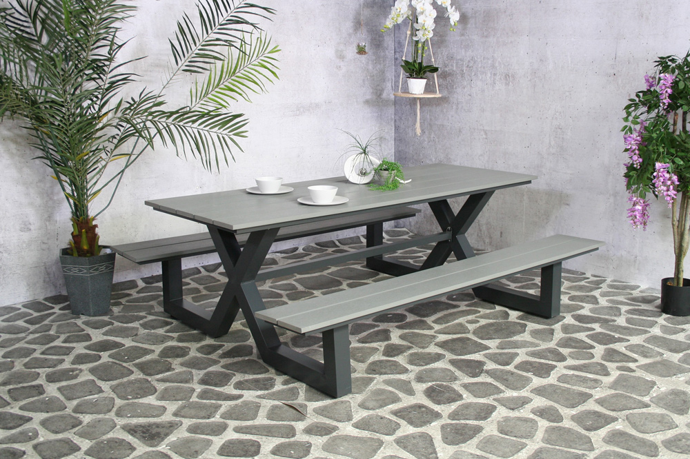 Table de pique-nique Cujam grise 210 cm (aluminium)