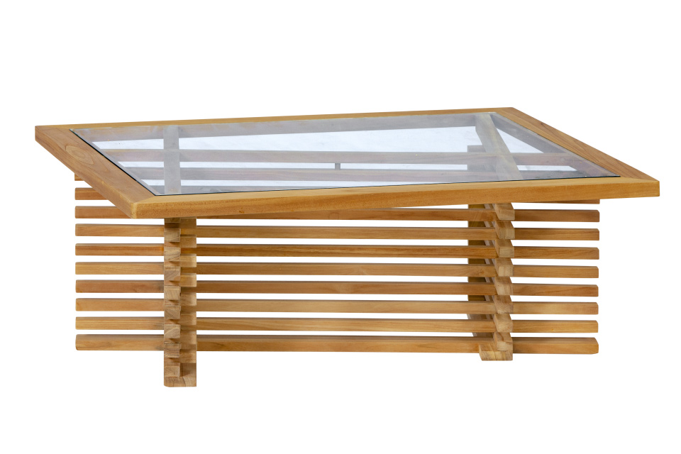 Table Riverside en teck avec plateau en verre (100 x 80 x 39 cm)