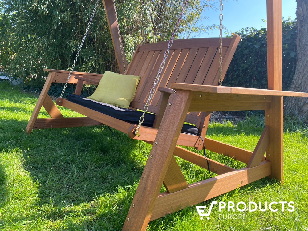 <BIG><B>Balanoire de porche en bois dur avec coussins</B></BIG>